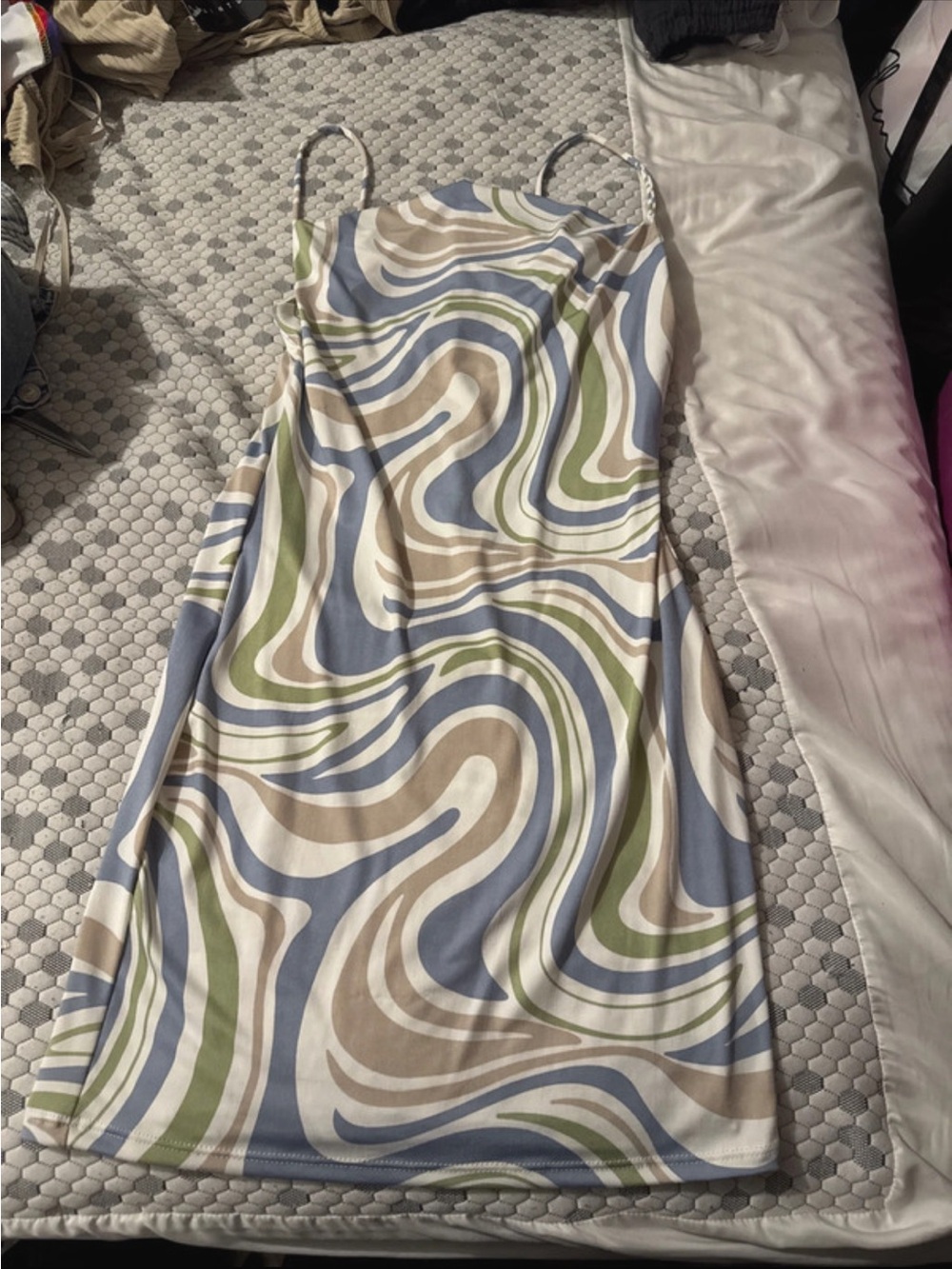 Charlotte Russe Swirl-Print Slip Dress in Blue, Green & Beige